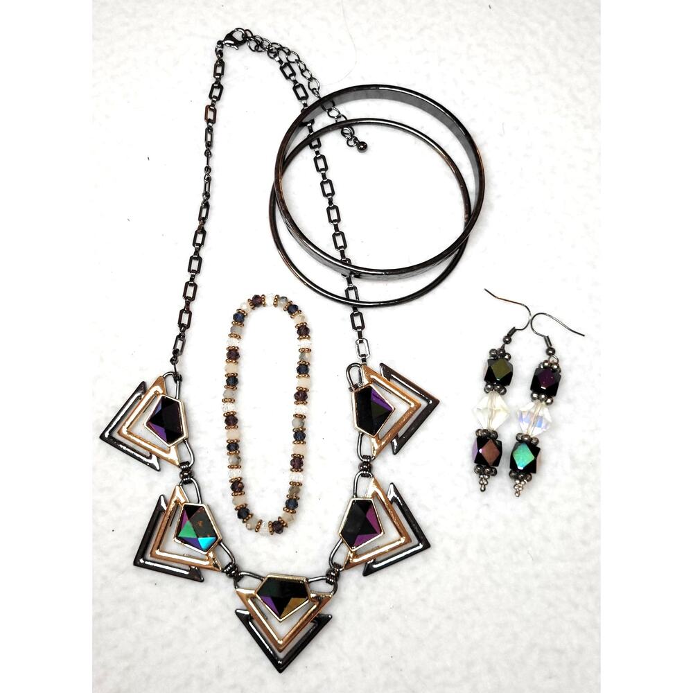 Iridescent Rainbow Titanium Necklace Earring Bracelet Futuristic Cyberpunk Boho